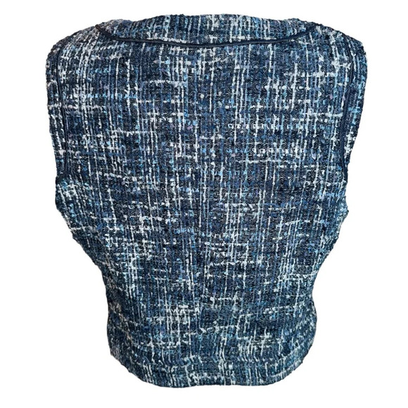 Caché Tweed Vest Blue & White with Silver Buttons Wool Blend Vest 12 - Picture 6 of 14